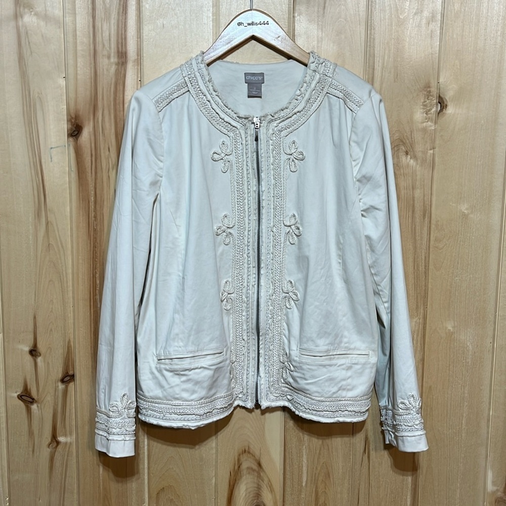 Chico's Tonal Embellished Natural Cream Jacket‎ Size 12/14